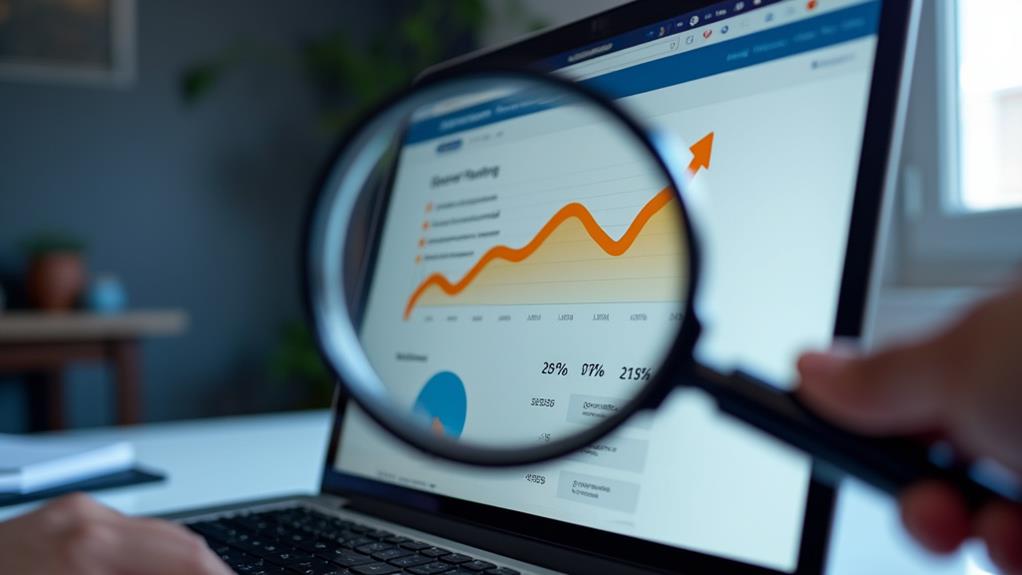 A laptop screen with a magnifying glass focusing on a graph.